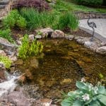 waterfall with pond and landscaping and hardscaping