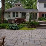 paver patio with landscaping and hardscaping