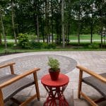 Front walk way with pavers and paver design and landscaping