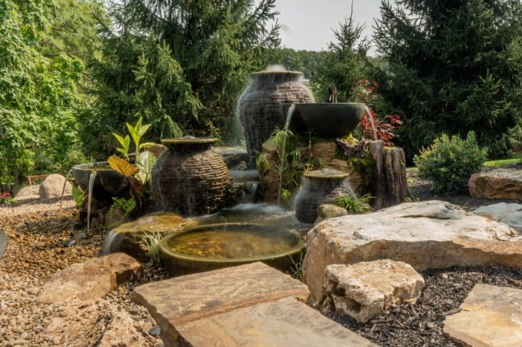 Water Feature with Flagstone Patio and Landscaping in Everett, PA