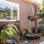 water feature with copper bowls