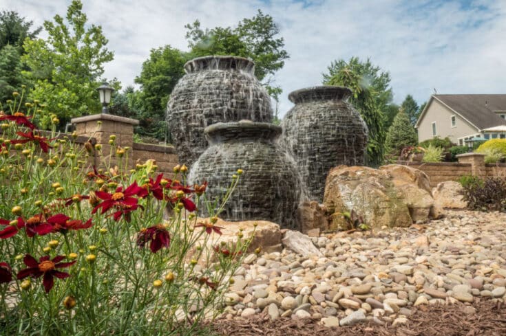 Front Yard Garden with Fountains and Landscaping in Boalsburg, PA