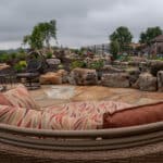 waterfall with koi pond, mountain , boulders, flagstone patio and landscaping