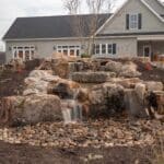 pondless water fall with landscaping and edging