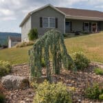 landscaping bed with river gravel and plantings