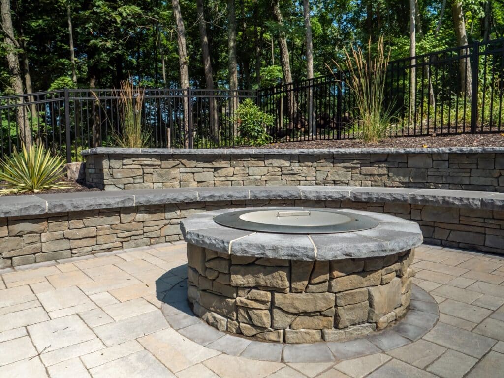 EP Henry Cast Stone Firepit with Sitting Wall