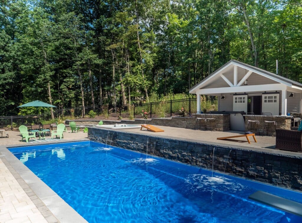 Multi level patio with swimming pool and hot tub in Hollidaysburg PA