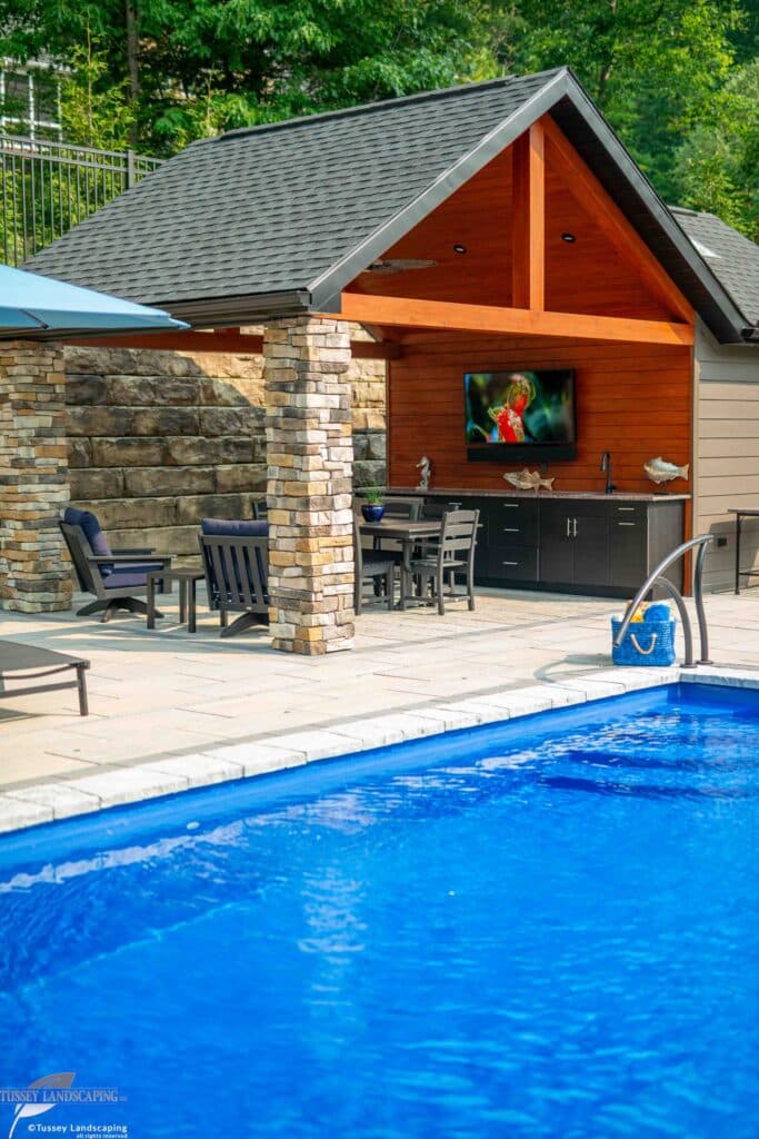 Fiberglass Swimming Pool with Patio and Pavilion