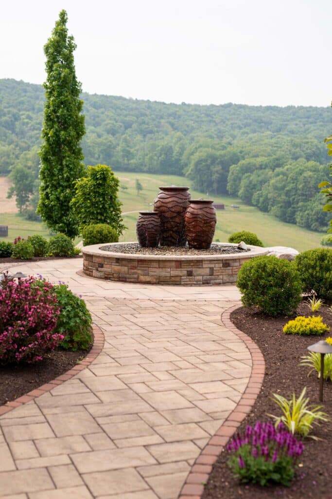 Sidewalk, Landscaping, Hardscape, Stacked Urn