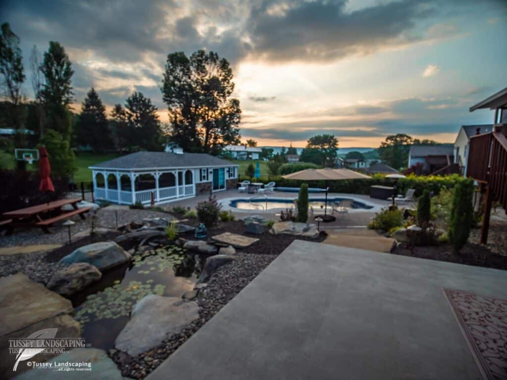 Backyard Outdoor Living Space with Inground Swimming Pool