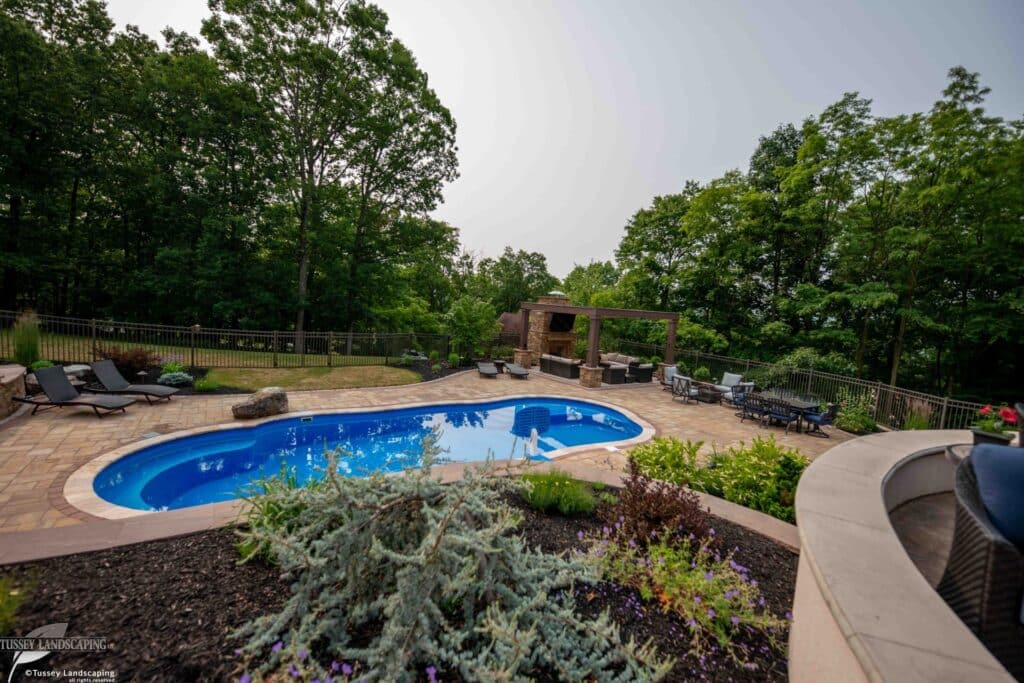 outdoor living space in Hollidaysburg PA with fiberglass swimming pool