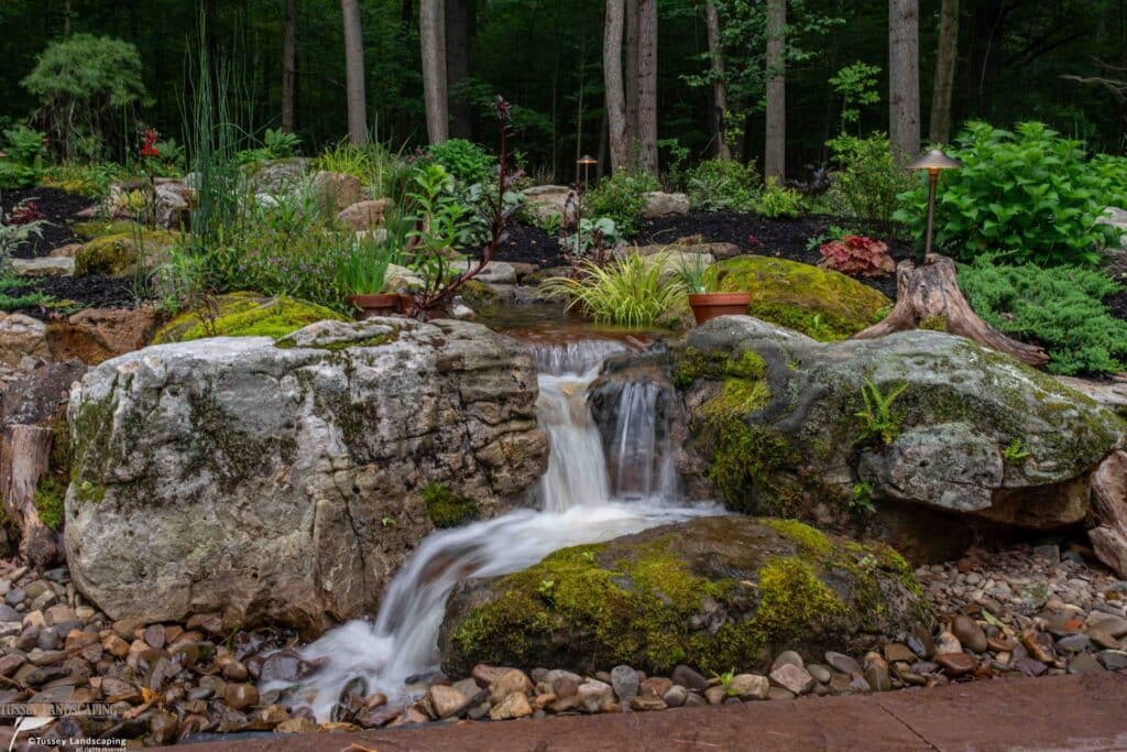 Water feature, boulders, waterfall