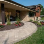 paver sidewalk with landscaping