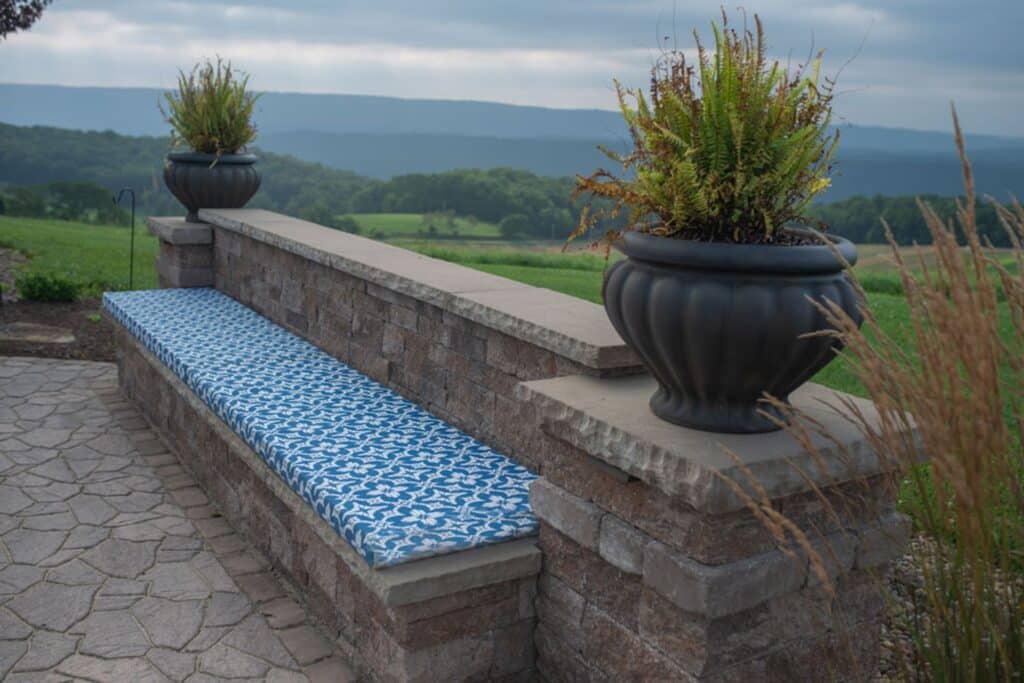 Paver patio with seating wall and firepit in Huntingdon, PA