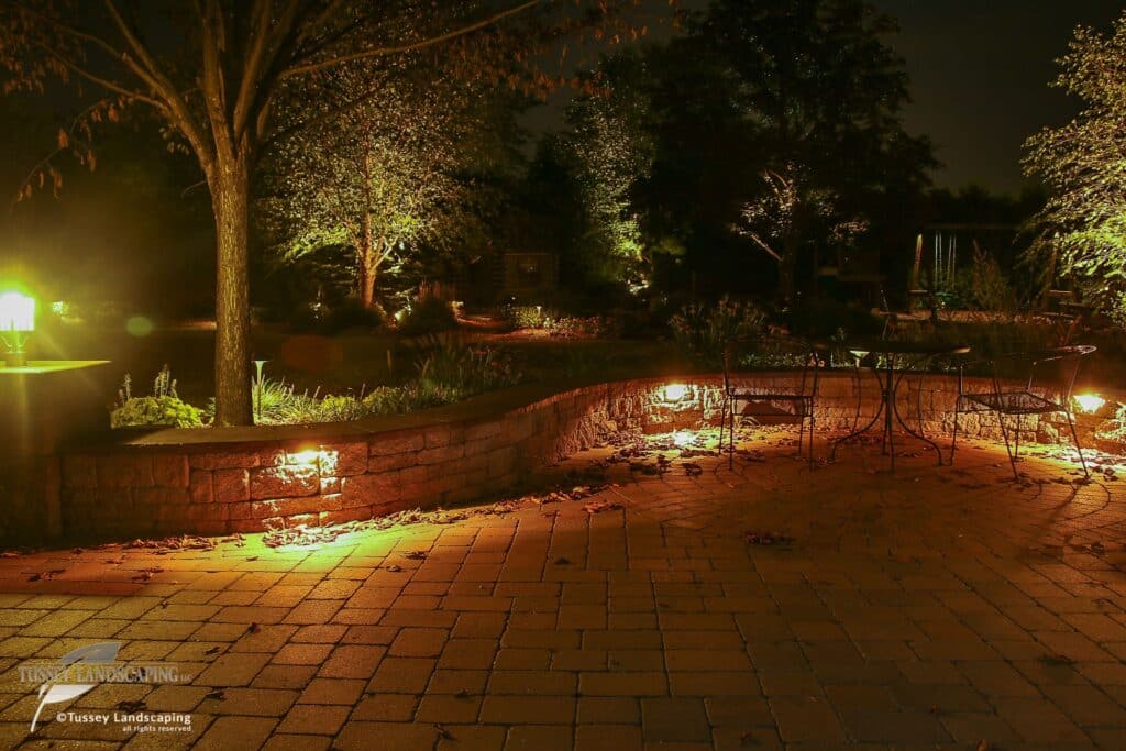 patio and seating wall with LED lighting