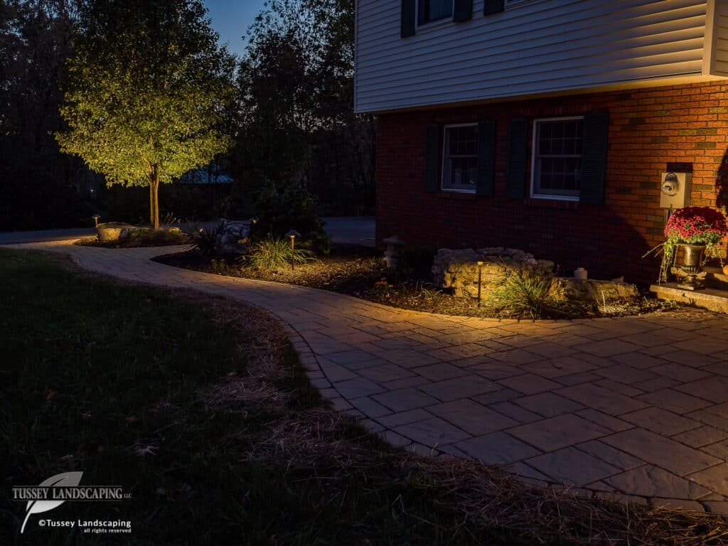 Paver Walkway Lighted At Night