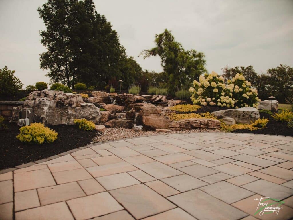 Pondless Limestone Waterfall with Hardscape